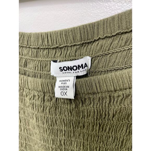 Sonoma Goods for Life Smocked Long Sleeve Blouse Pullover Olive Plus 0X Boho - Picture 4 of 7